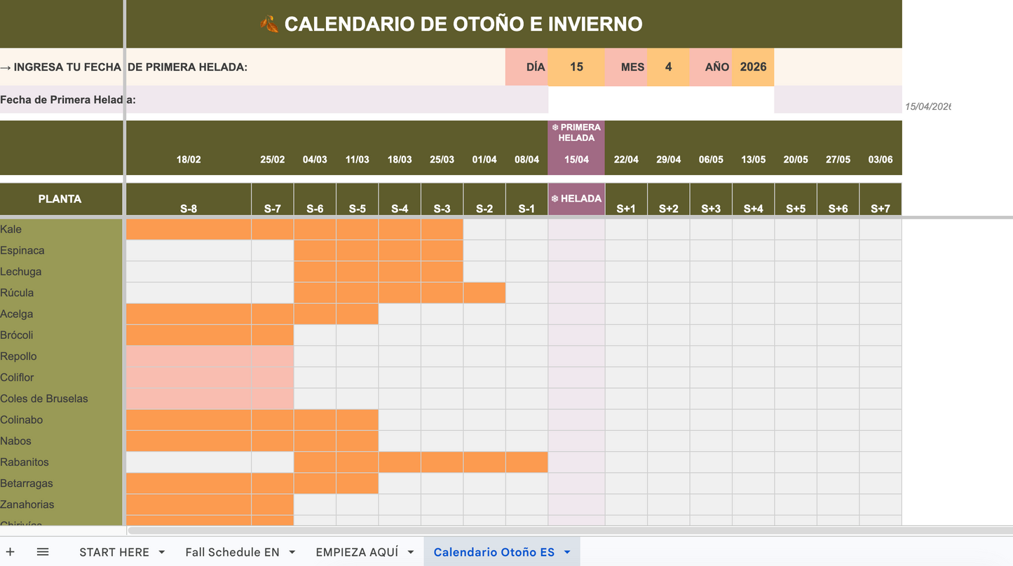 Calendario de Siembra de Otoño — Herramienta Google Sheets